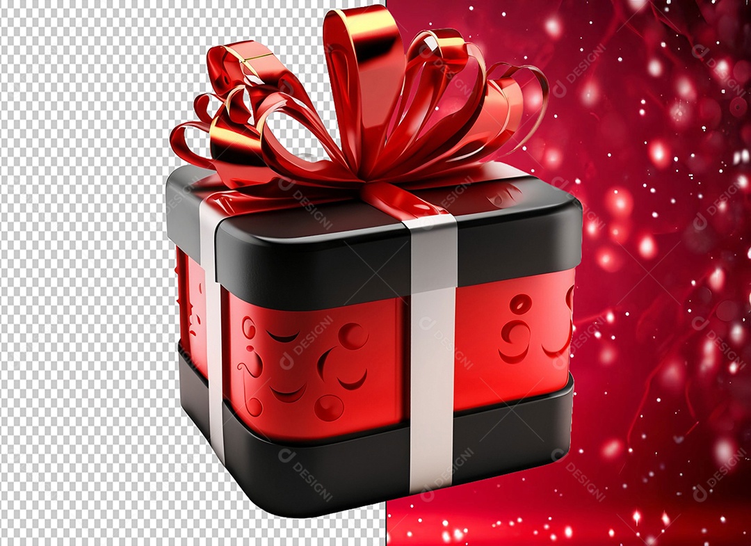 Caixa de Presente Preto e Vermelho Elemento 3D para Composição PSD