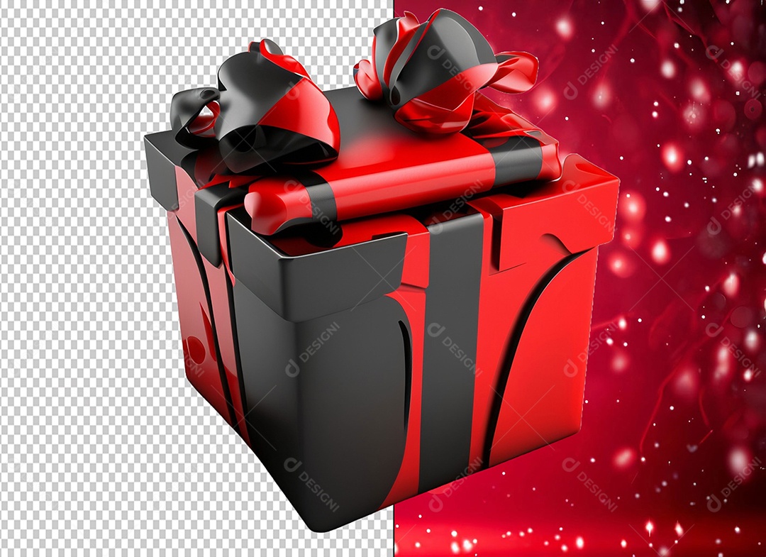 Caixa de Presente Preto e Vermelho Elemento 3D para Composição PSD