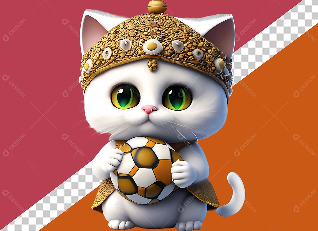 Gatinho com uma Bola de Futebol 3D para Composição PSD