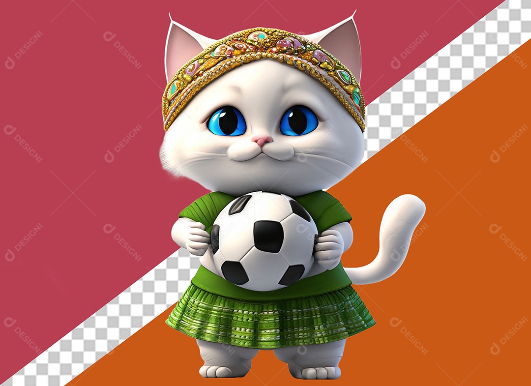 Gatinho com uma Bola de Futebol 3D para Composição PSD