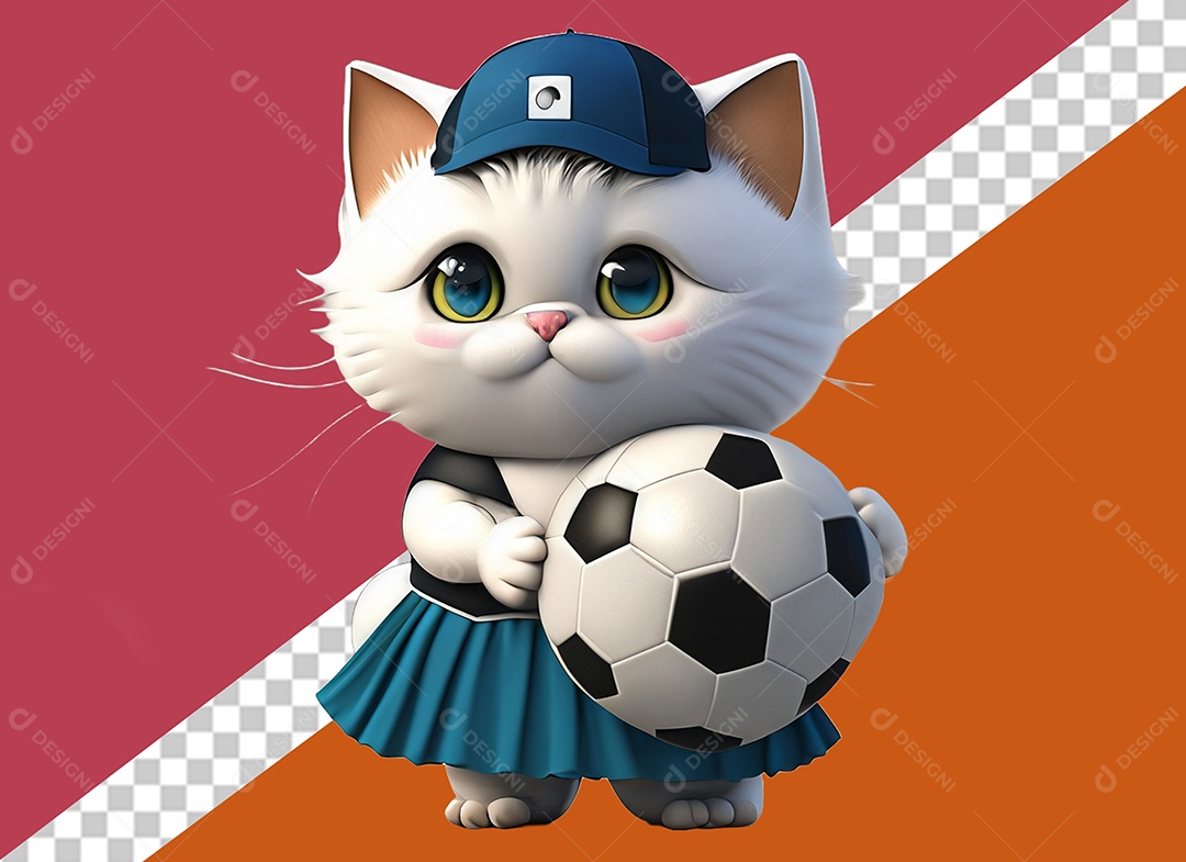 Gatinho com uma Bola de Futebol Americano 3D para Composição PSD