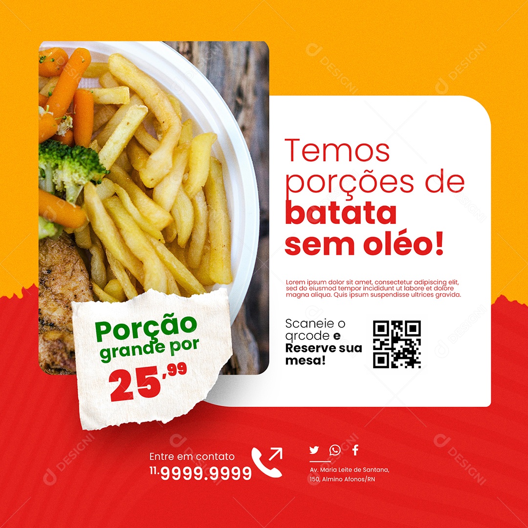 Restaurante Temos Porções de Batata Social Media PSD Editável