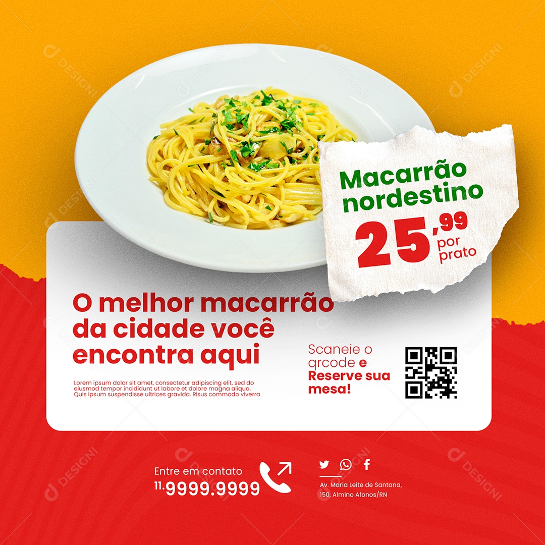 Restaurante Macarrão Nordestino Social Media PSD Editável
