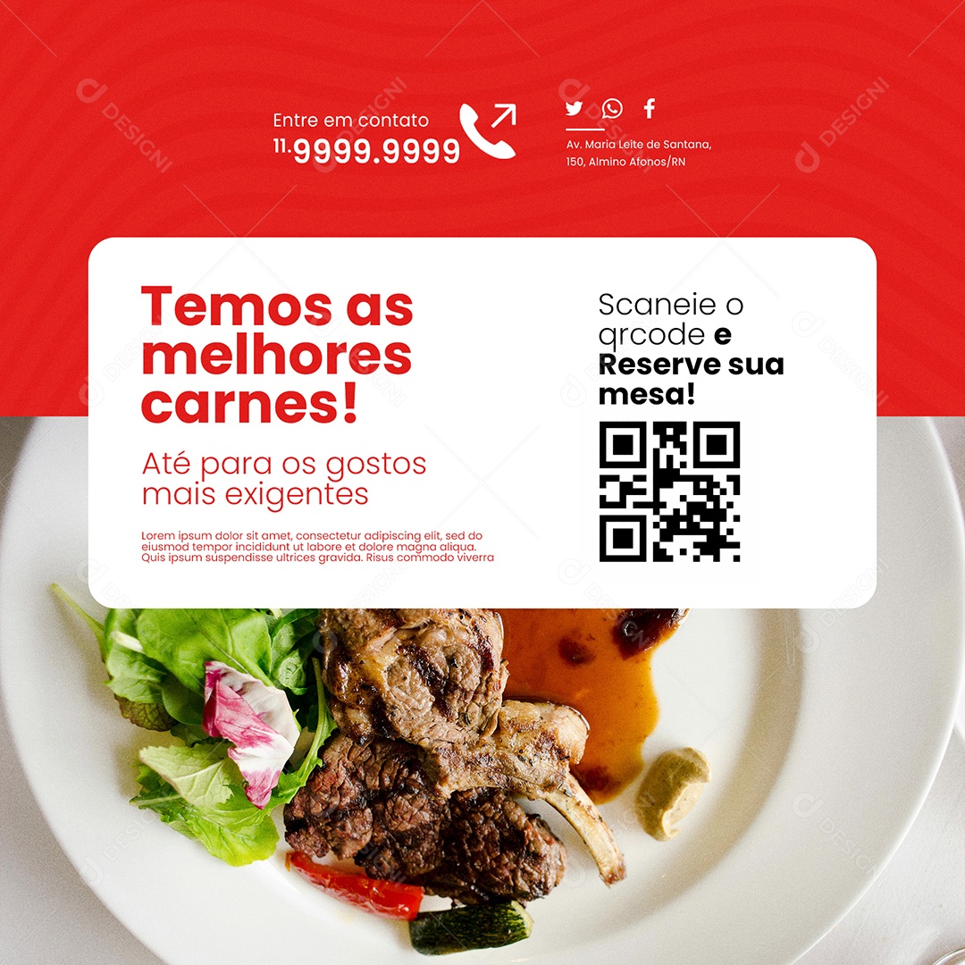 Restaurante Temos as Melhores Carnes Social Media PSD Editável