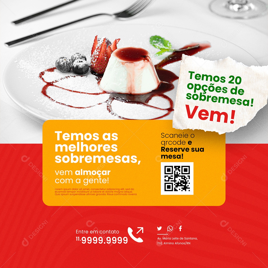 Restaurante Temos as Melhores Sobremesas  Social Media PSD Editável