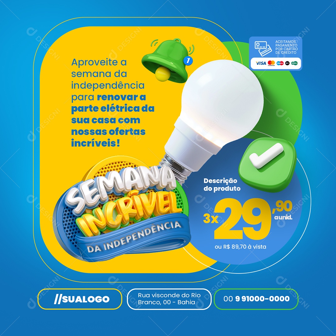 Semana Incrível da Independência Construção Lâmpada Social Media PSD Editável