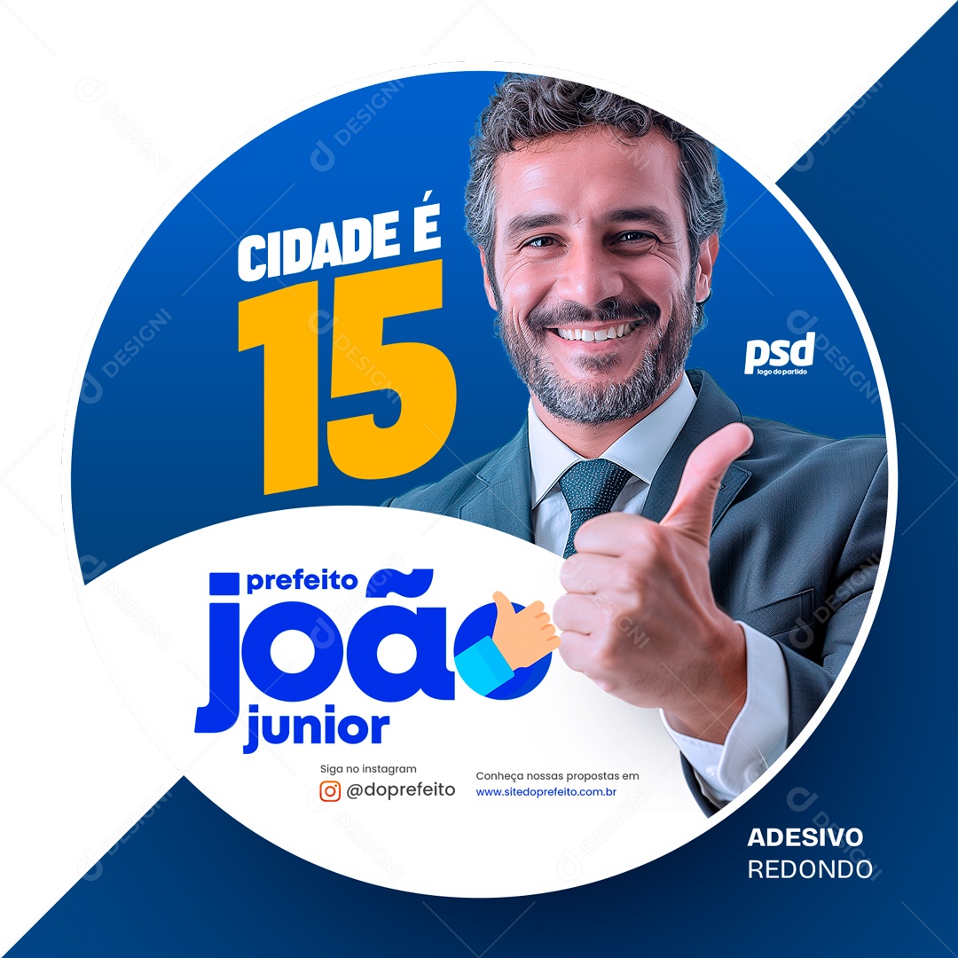 Política Adesivo Redondo Prefeito João Junior Social Media PSD Editável