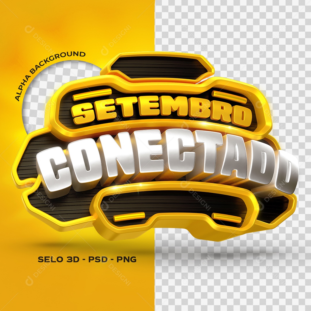 Setembro Conectado Selo 6D Amarelo e Branco para Composição PSD
