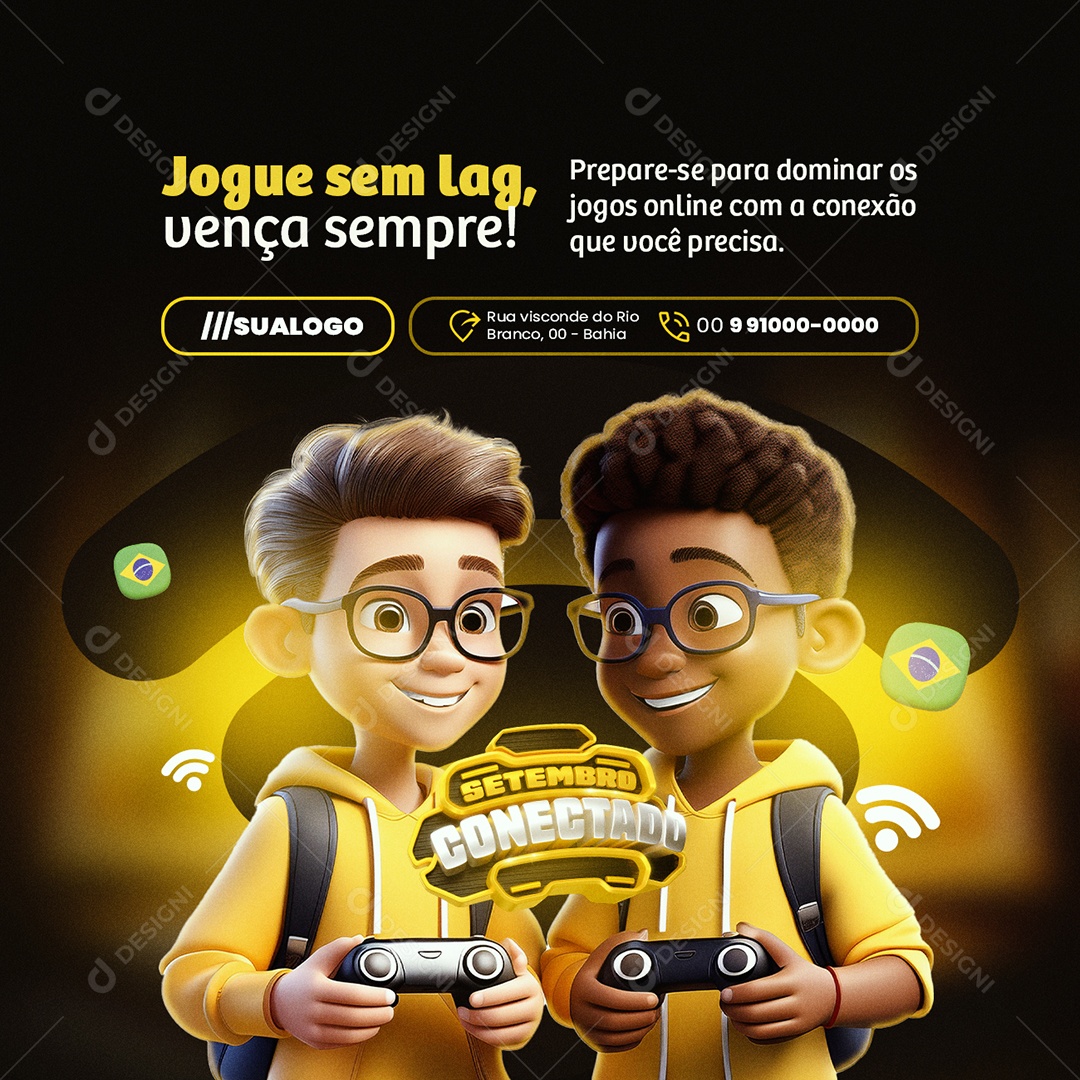 Setembro Conectado Provedor de internet Jogue sem Lag Social Media PSD Editável