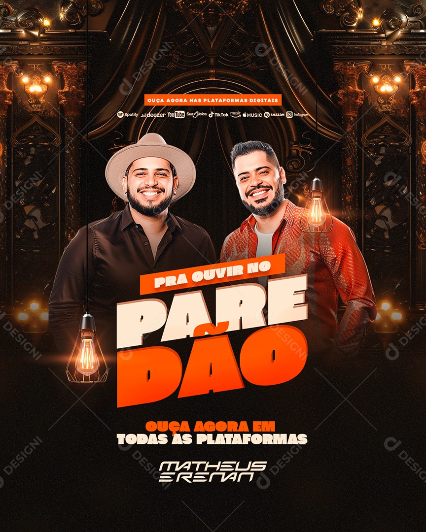 Flyer Ouça Agora Matheus e Renan Social Media PSD Editável
