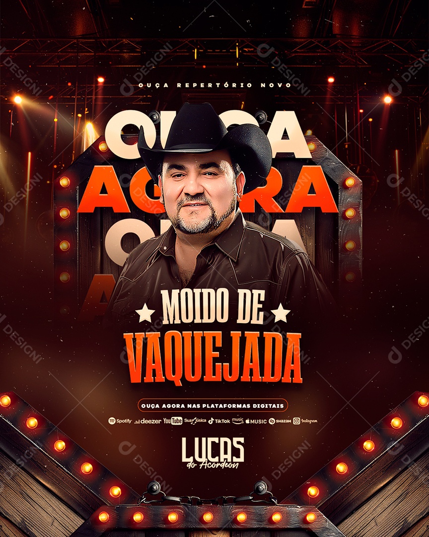 Flyer Ouça Agora Moido de Vaquejada Lucas do Acordeon Social Media PSD Editável