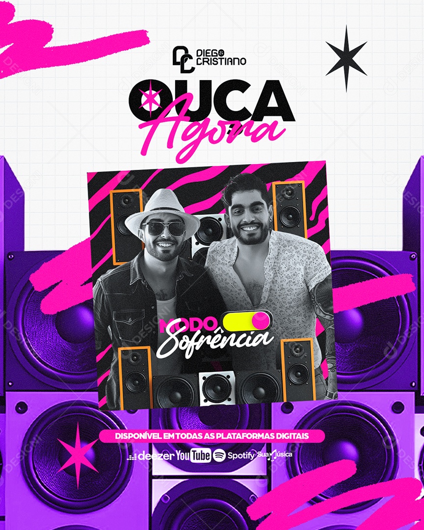 Flyer Ouça Agora Diego e Cristiano Social Media PSD Editável