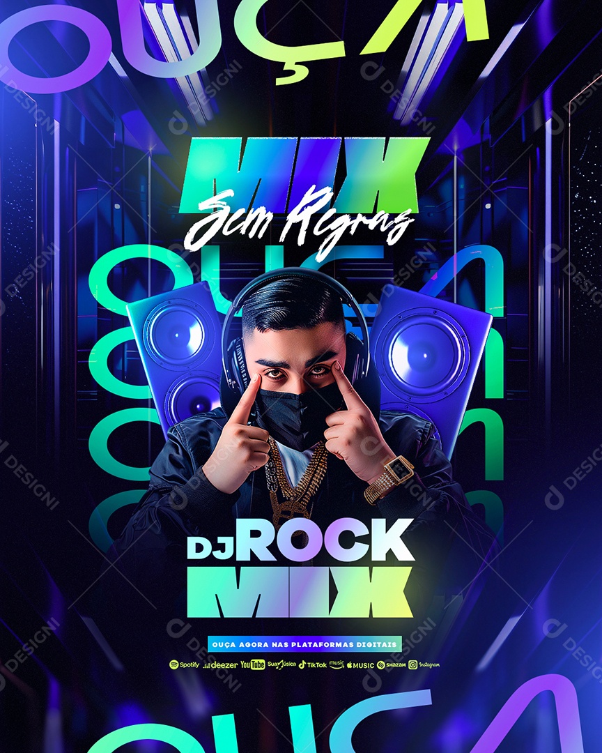 Flyer Ouça Agora DJ Rock Mix Social Media PSD Editável