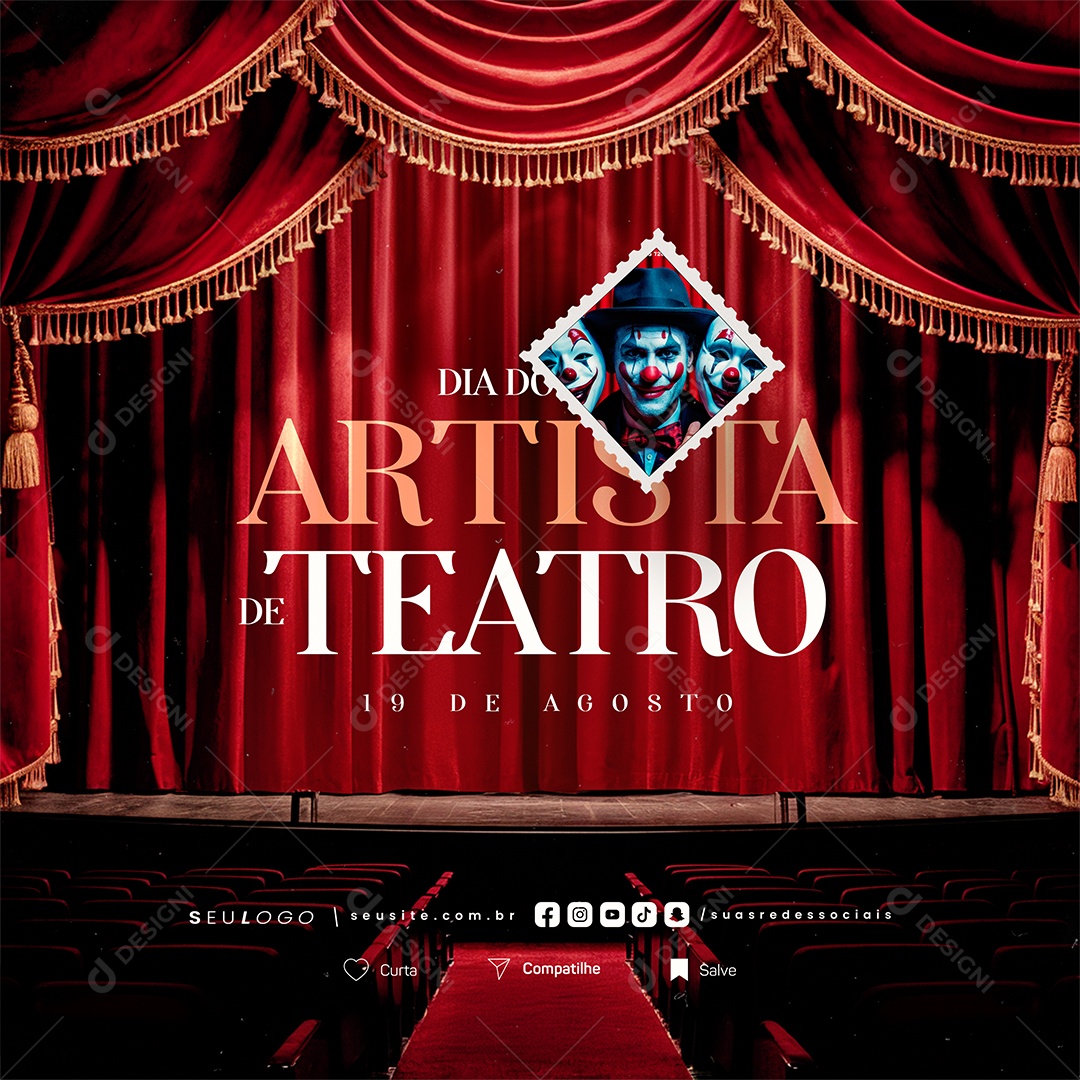 Dia do Artista de Teatro 19 de Agosto Social Media PSD Editável