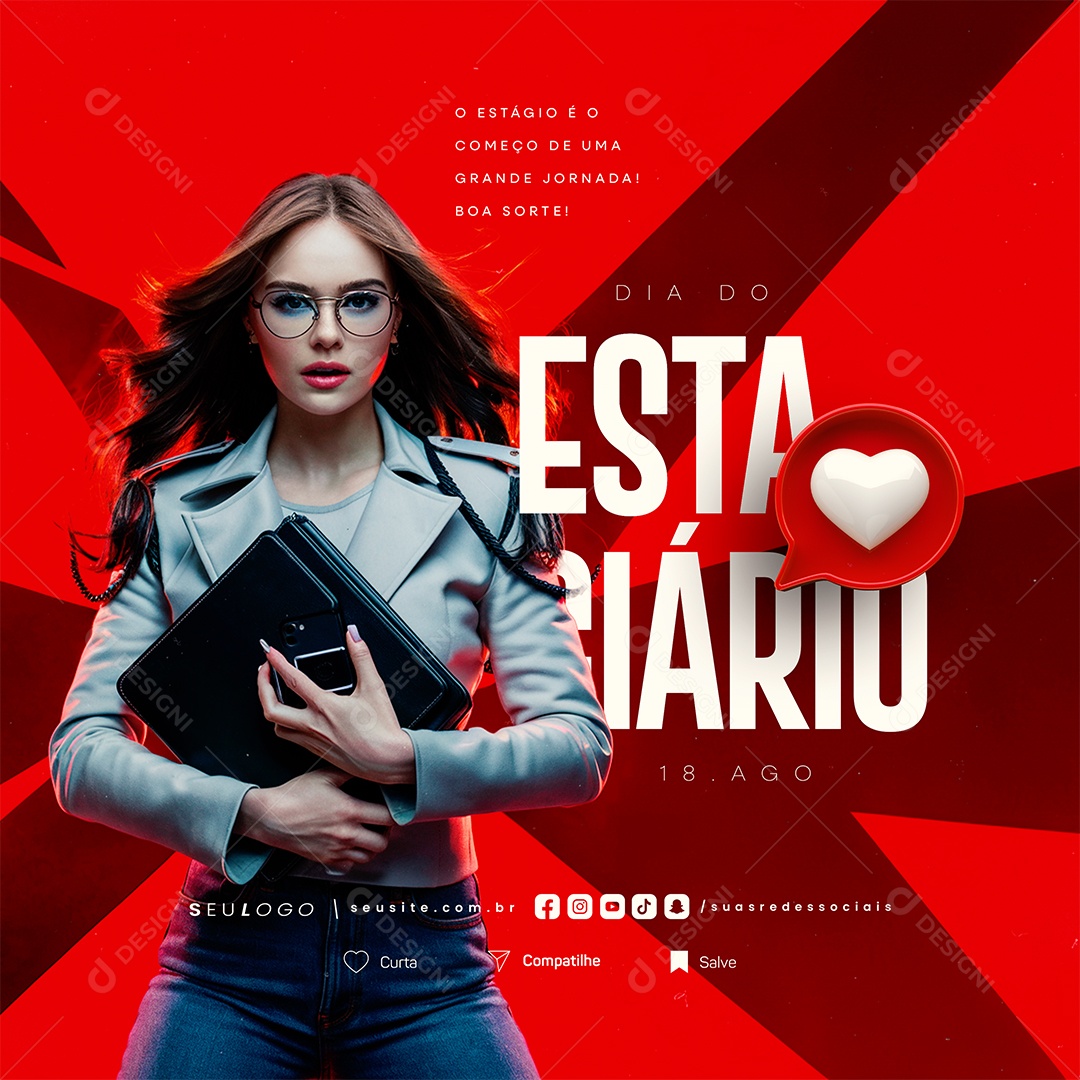 Dia do Estagiário 18 de Agosto Social Media PSD Editável