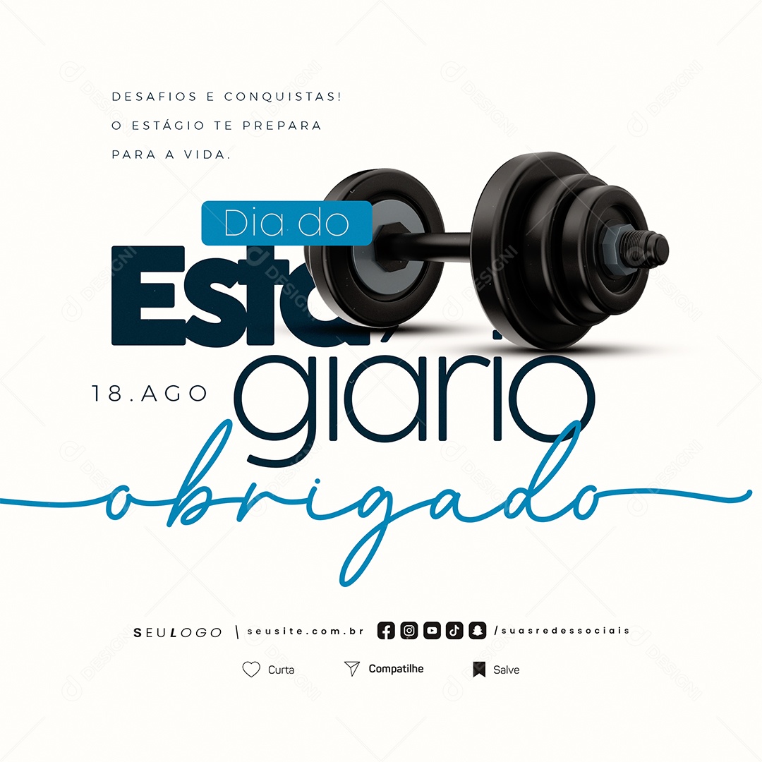 Dia do Estagiário 18 de Agosto Obriagado Social Media PSD Editável