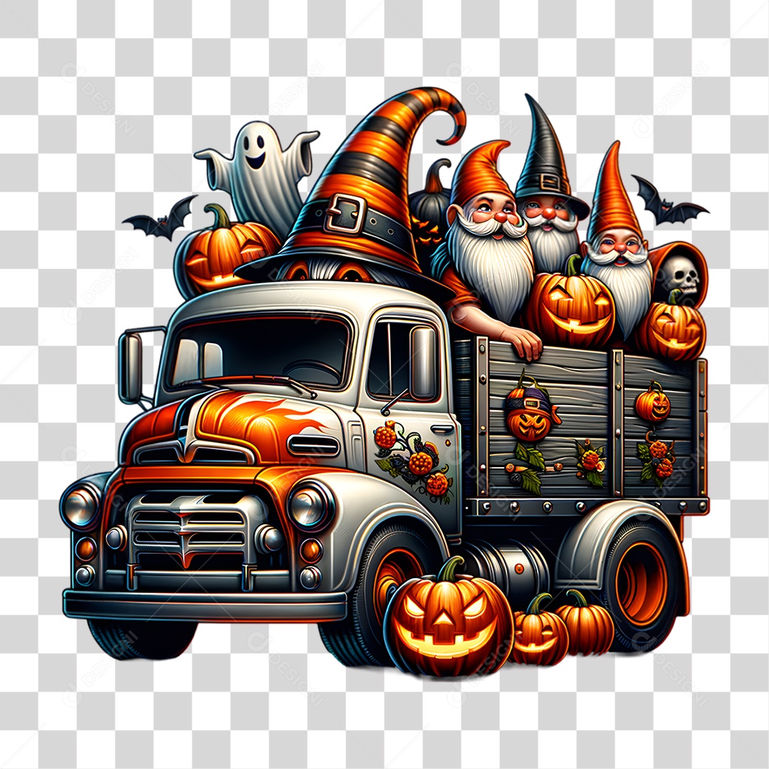 Elemento 3D Halloween Caminhão Dia das Bruxas PNG Transparente