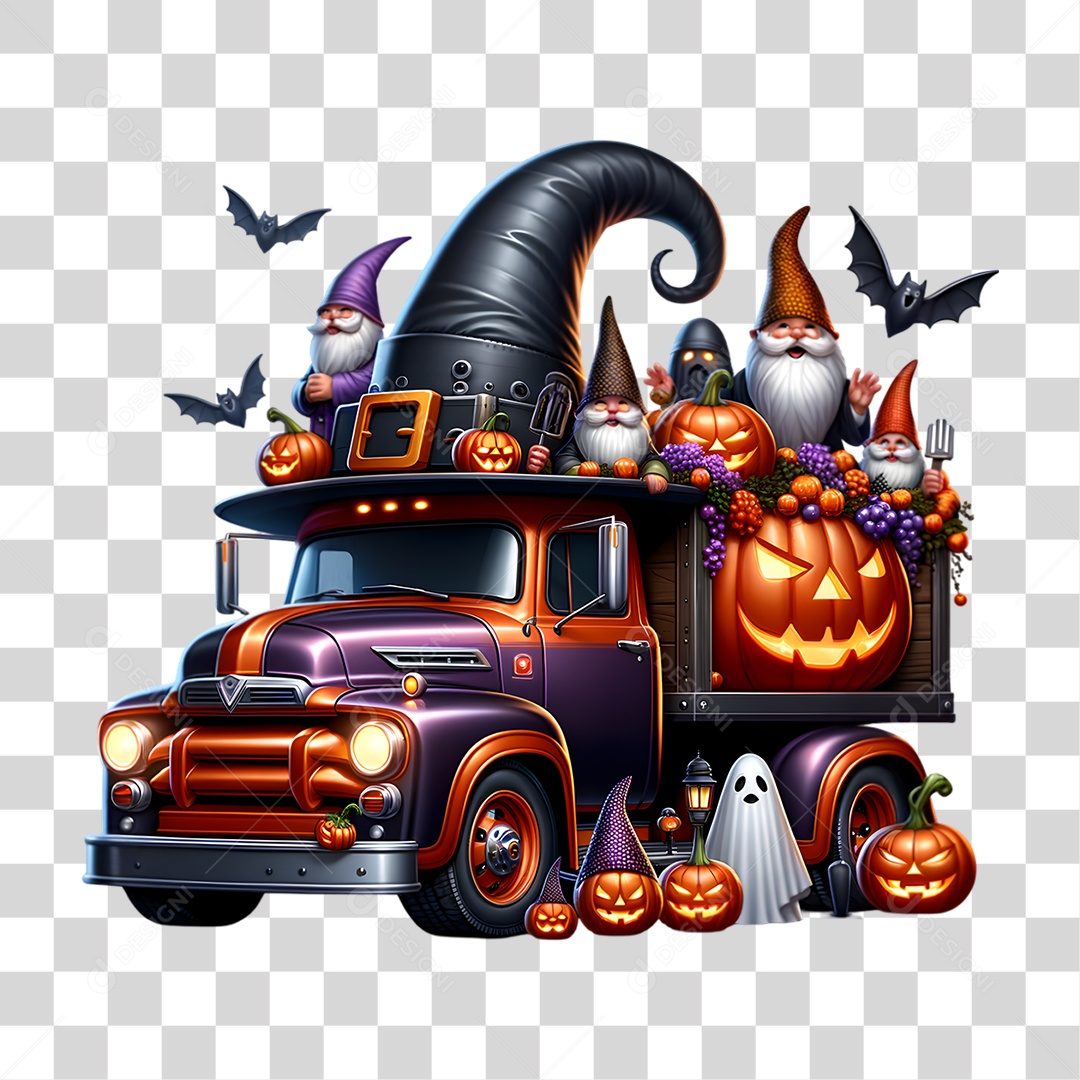 Elemento 3D Halloween Caminhão Dia das Bruxas PNG Transparente
