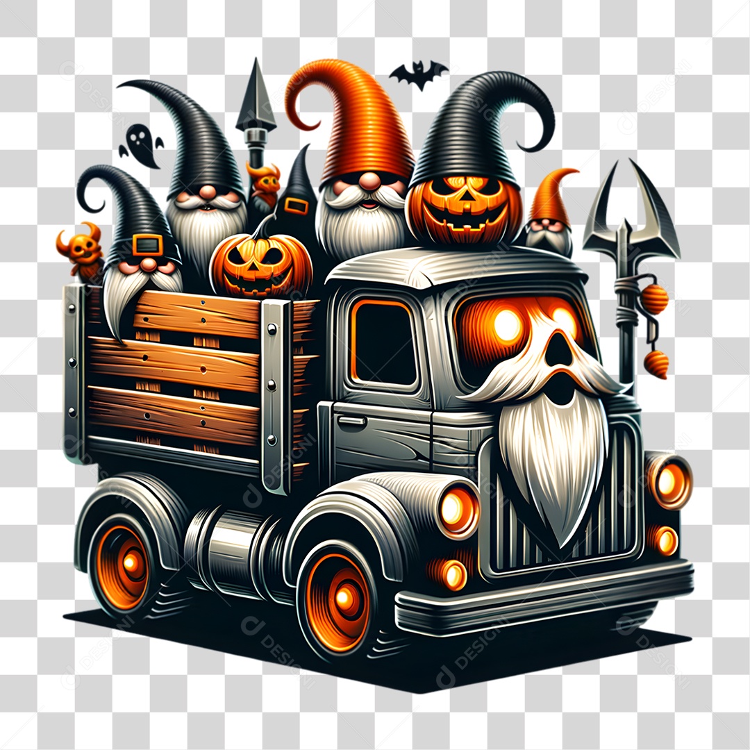 Elemento 3D Halloween Caminhão Dia das Bruxas PNG Transparente