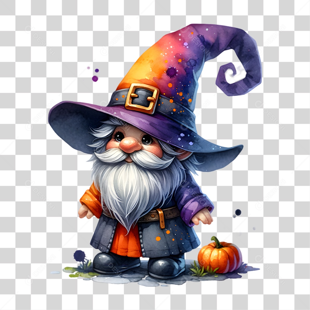 Elemento 3D Halloween Gnomo Bruxo PNG Transparente