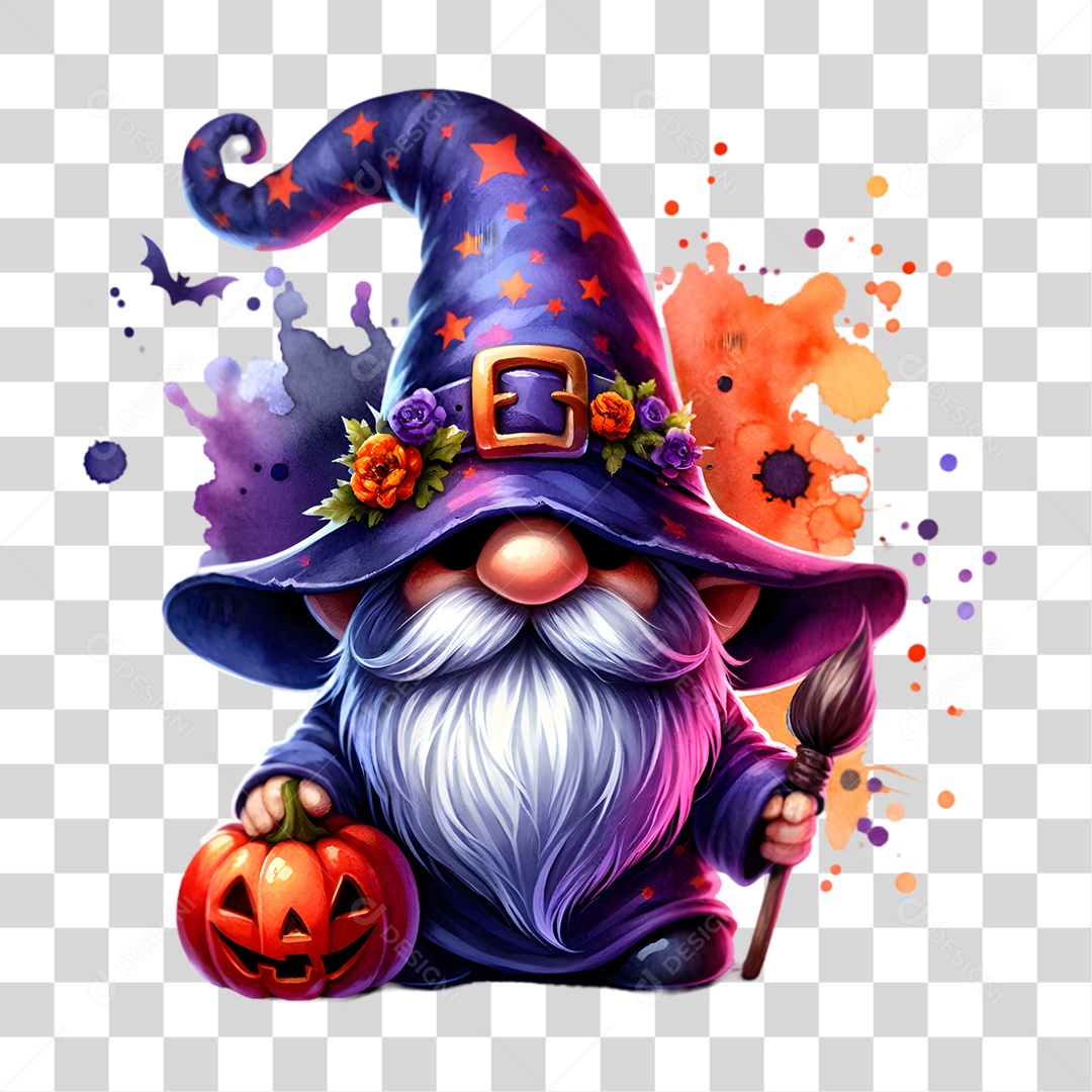 Elemento 3D Halloween Gnomo Bruxo PNG Transparente