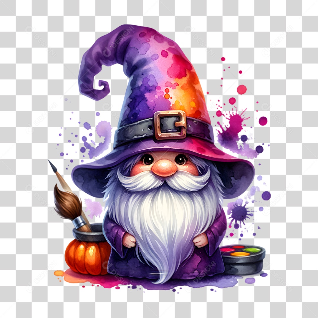 Elemento 3D Halloween Gnomo Bruxo PNG Transparente