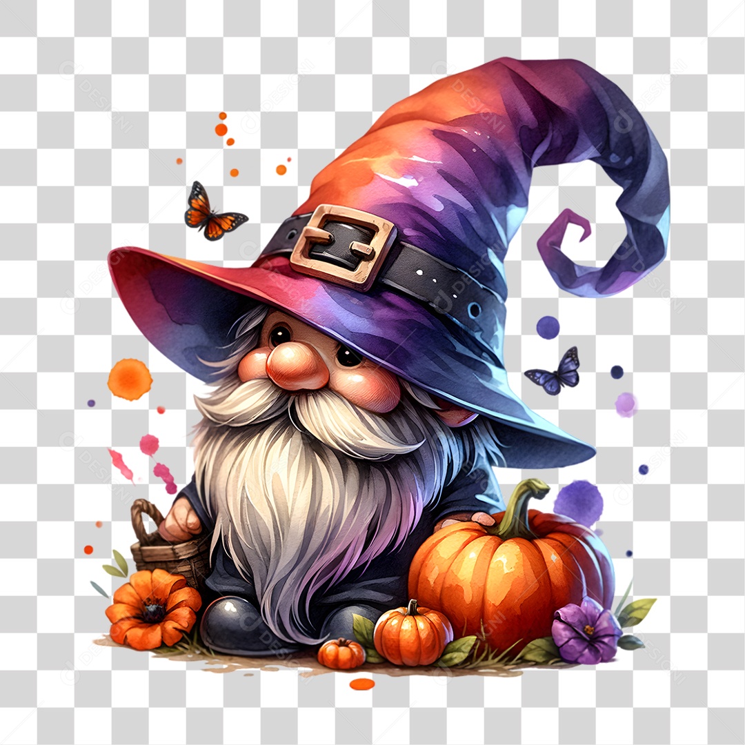 Elemento 3D Halloween Gnomo Bruxo PNG Transparente