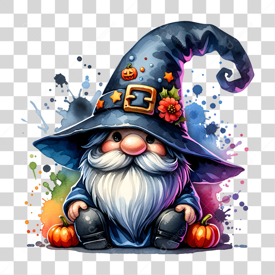 Elemento 3D Halloween Gnomo Bruxo PNG Transparente