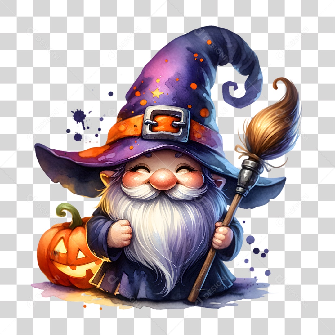 Elemento 3D Halloween Gnomo Bruxo PNG Transparente