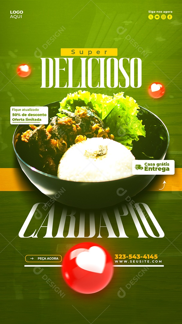 Banner Super Delicioso Cardapio Social Media PSD Editável