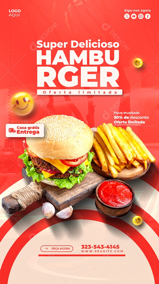 Banner Super Delicioso Hamburguer Social Media PSd Editável