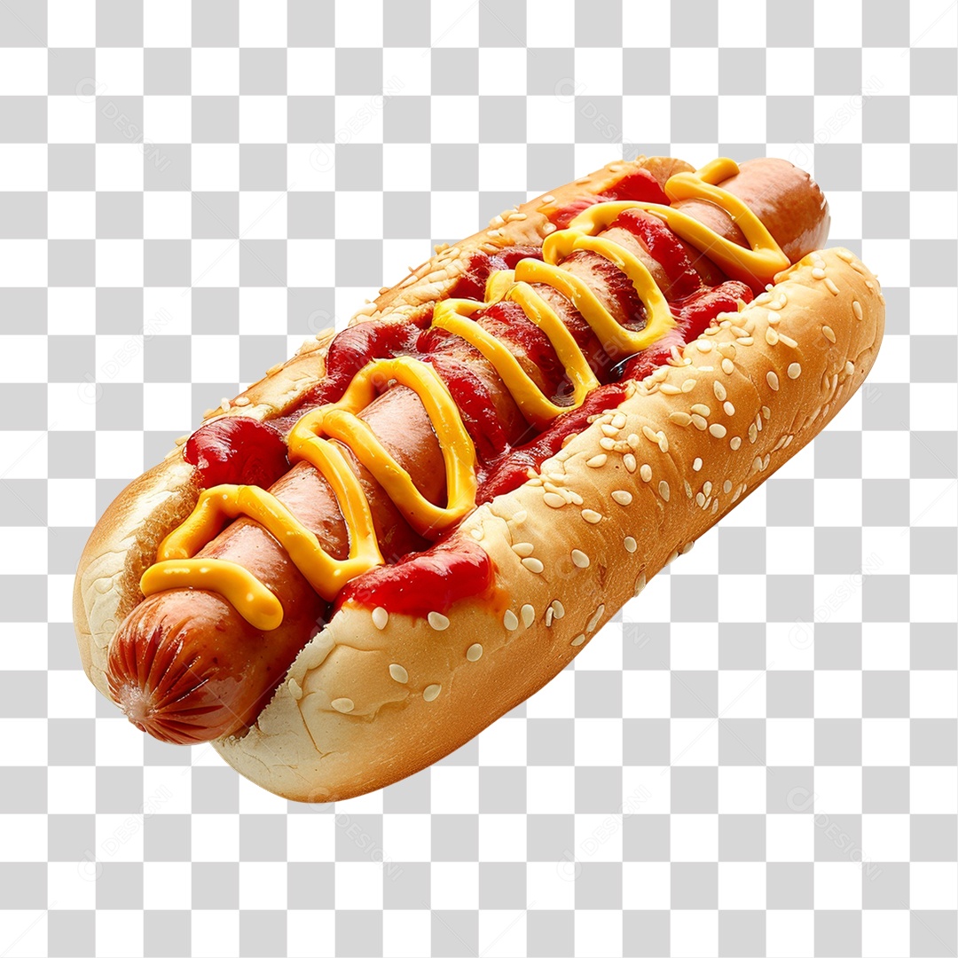 Elemento 3D Hot-dog Sanduiche Lanche PNG Transparente