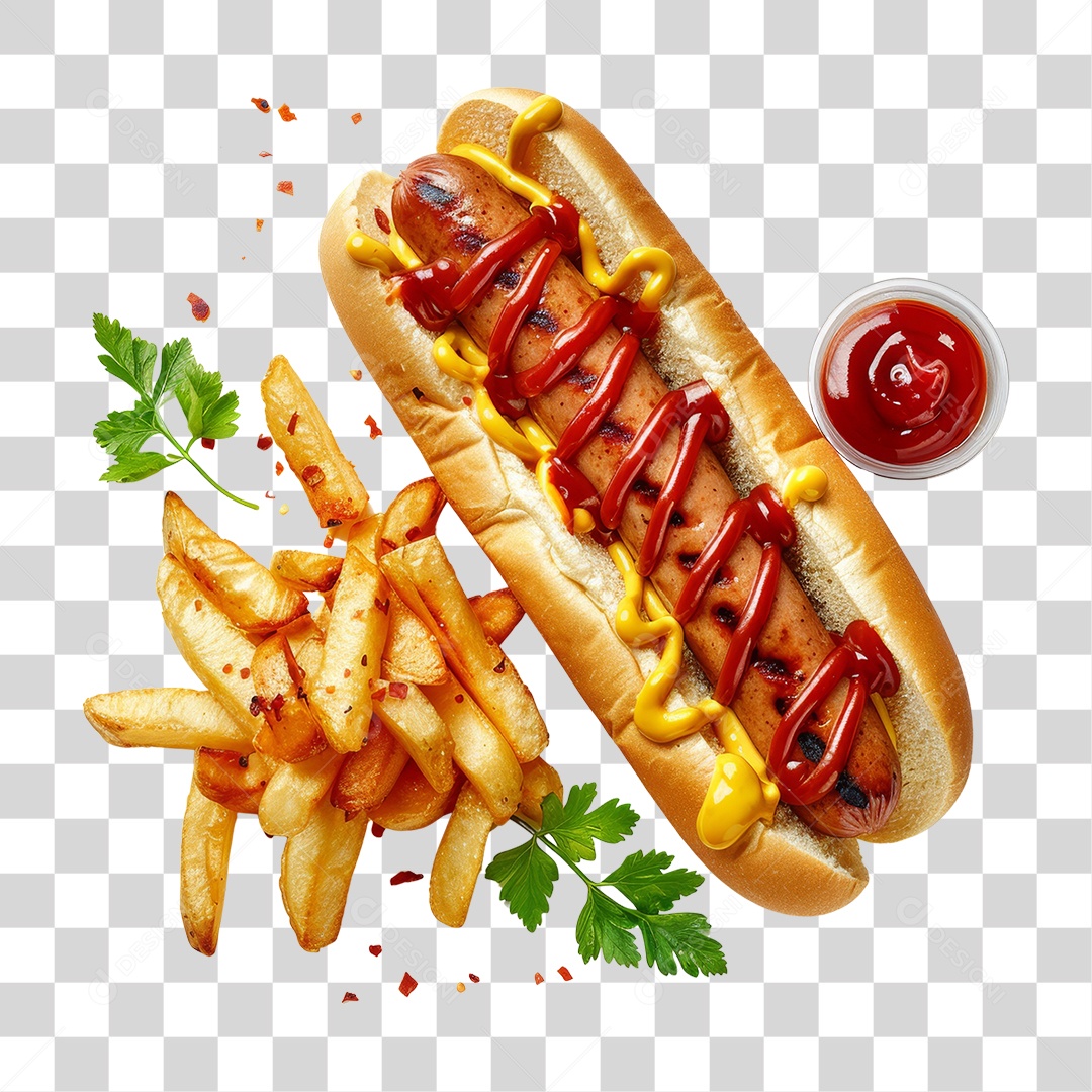 Elemento 3D Hot-dog Sanduiche Lanche PNG Transparente