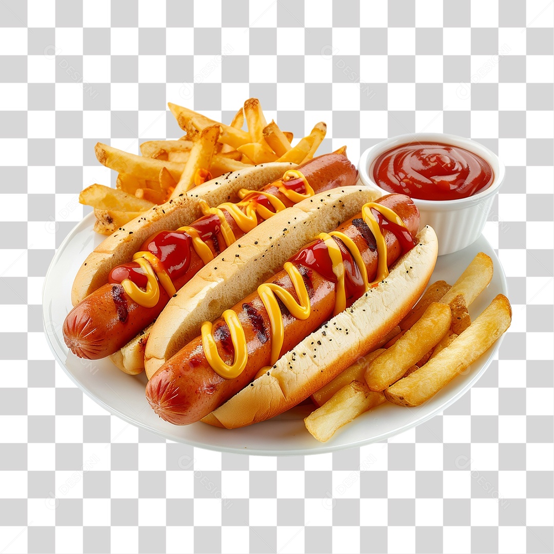 Elemento 3D Hot-dog Sanduiche Lanche PNG Transparente