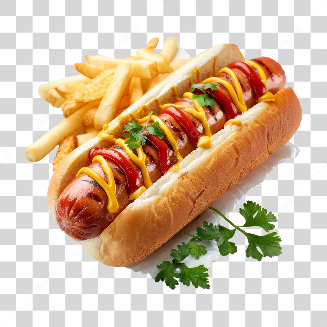 Elemento 3D Hot-dog Sanduiche Lanche PNG Transparente