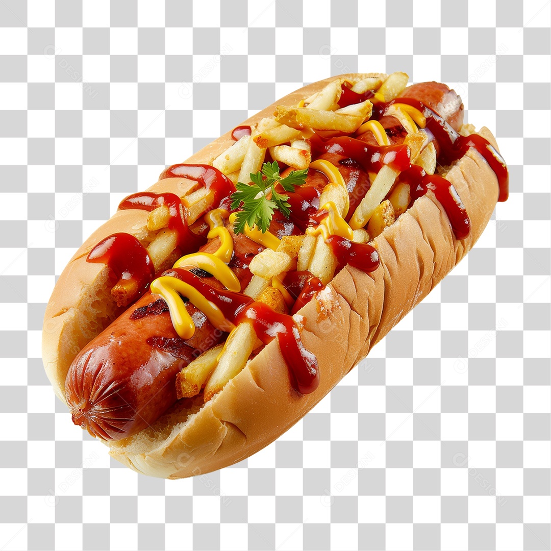 Elemento 3D Hot-dog Sanduiche Lanche PNG Transparente