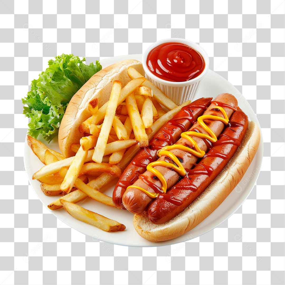 Elemento 3D Hot-dog Sanduiche Lanche PNG Transparente