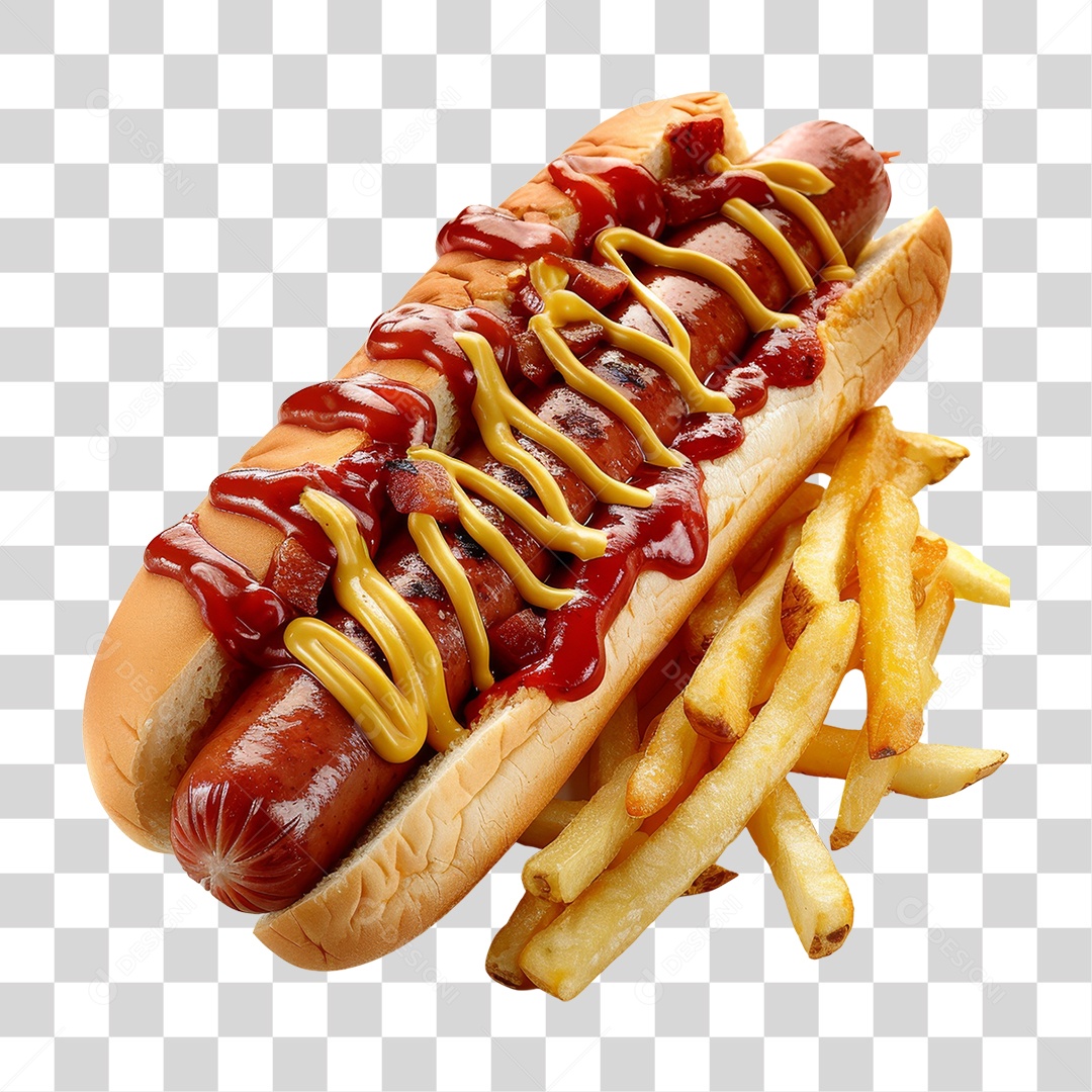 Elemento 3D Hot-dog Sanduiche Lanche PNG Transparente