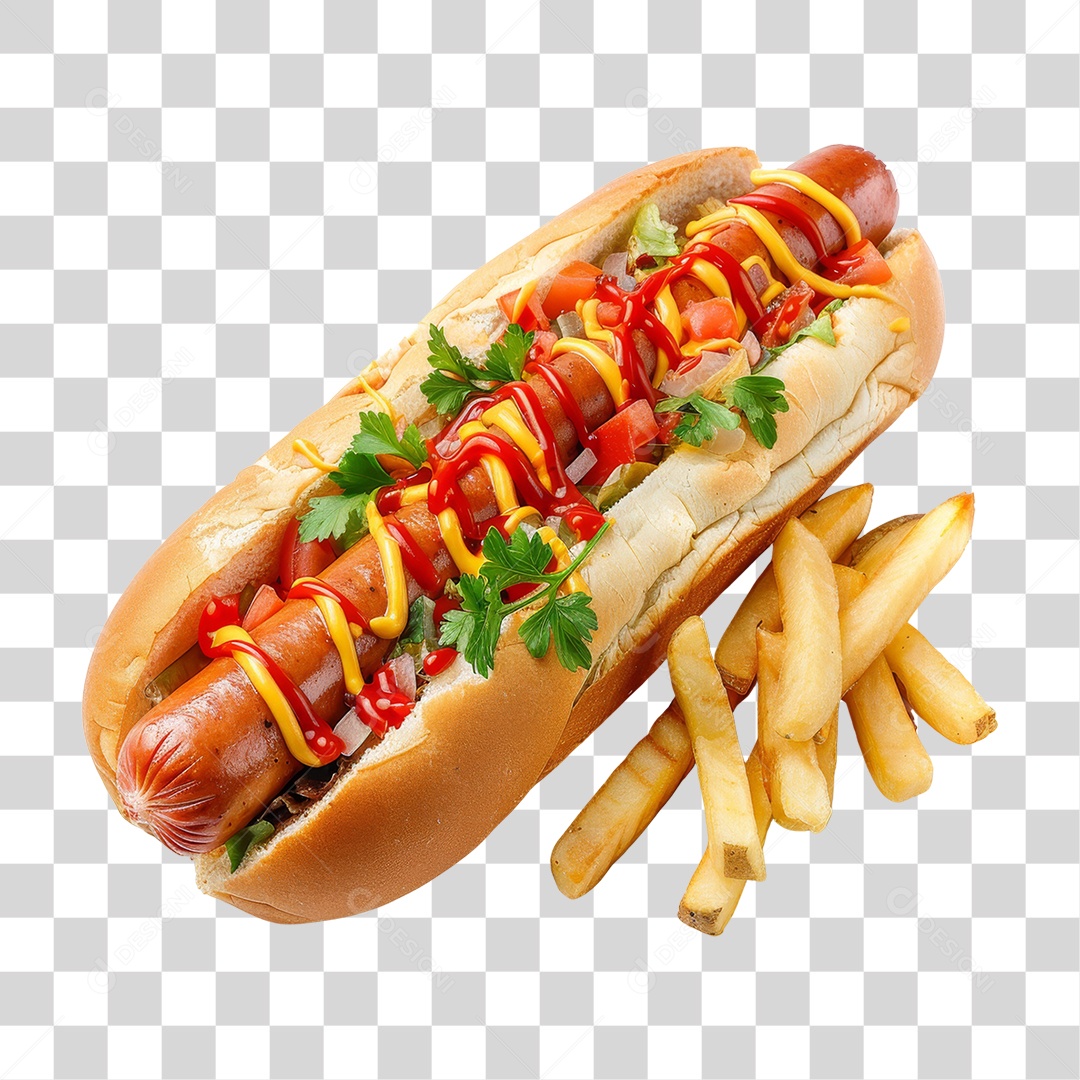 Elemento 3D Hot-dog Sanduiche Lanche PNG Transparente