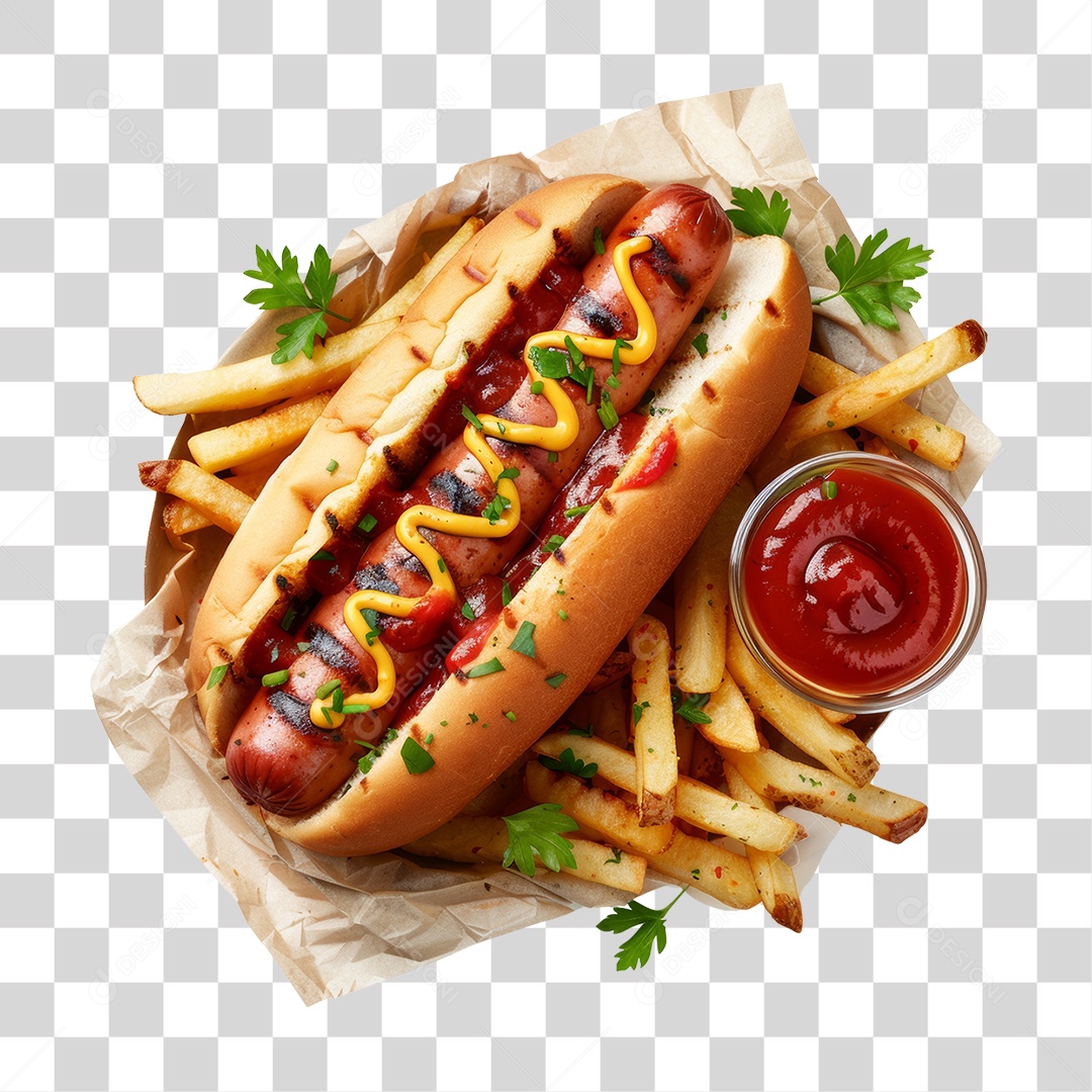 Elemento 3D Hot-dog Sanduiche Lanche PNG Transparente