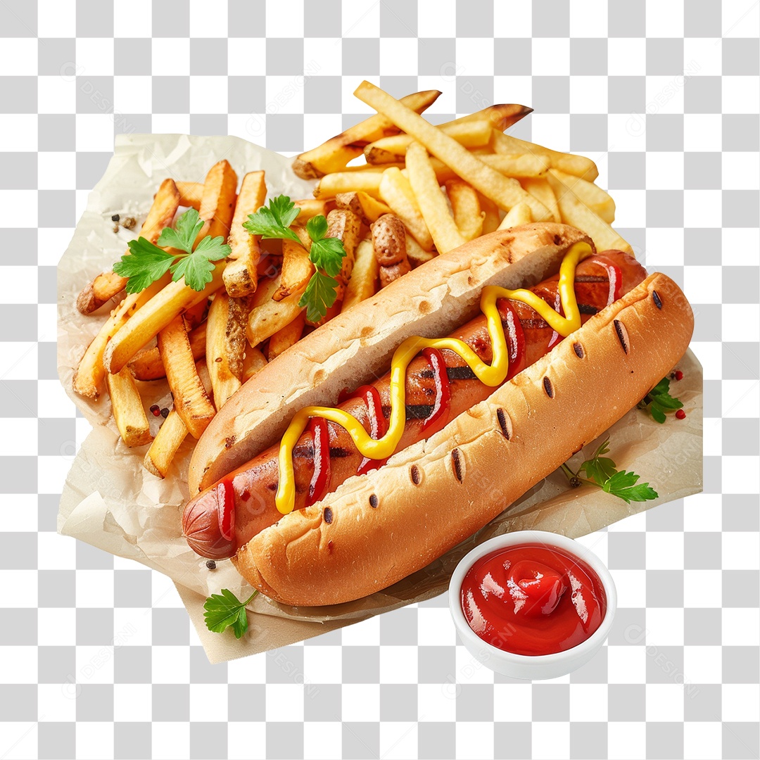 Elemento 3D Hot-dog Sanduiche Lanche PNG Transparente