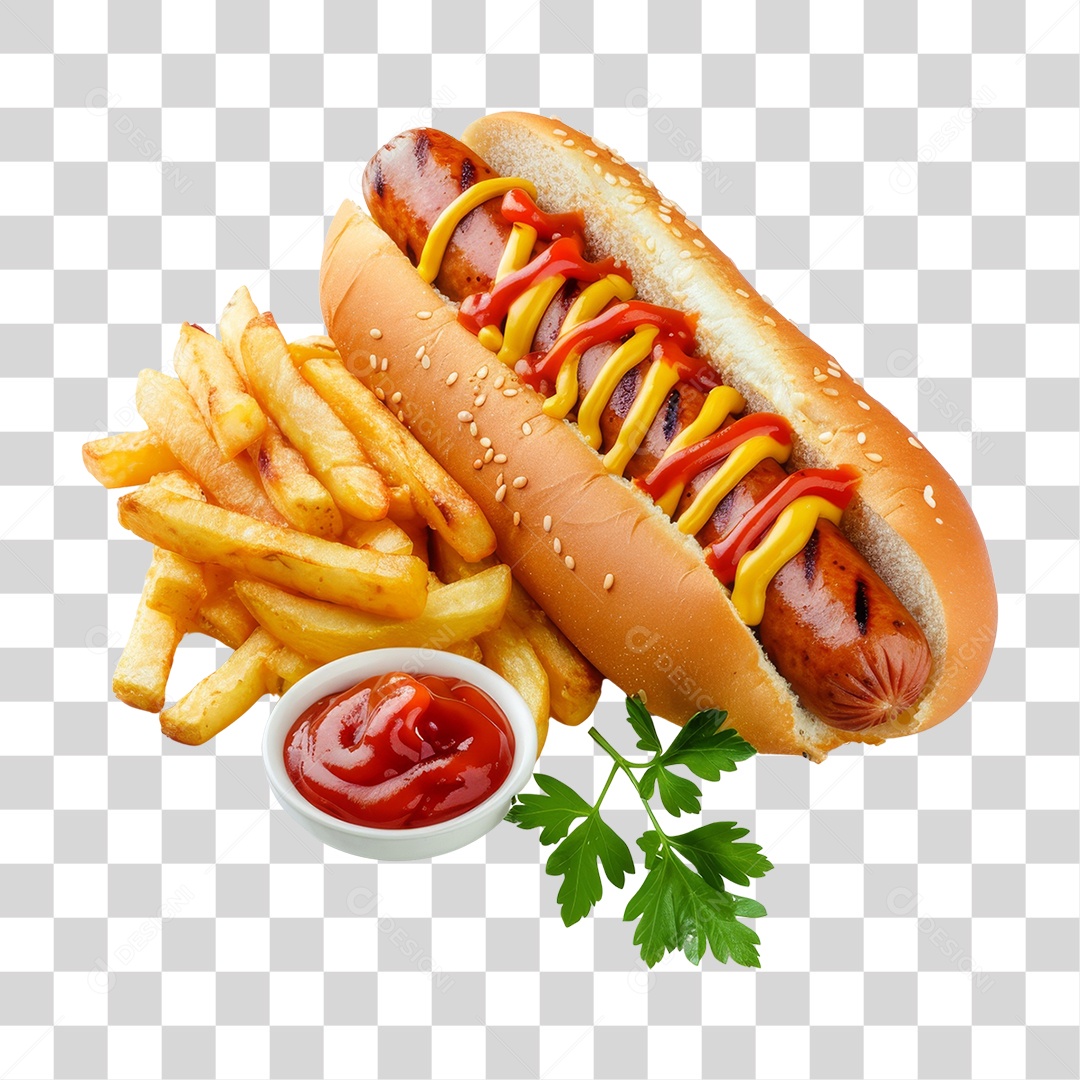 Elemento 3D Hot-dog Sanduiche Lanche PNG Transparente