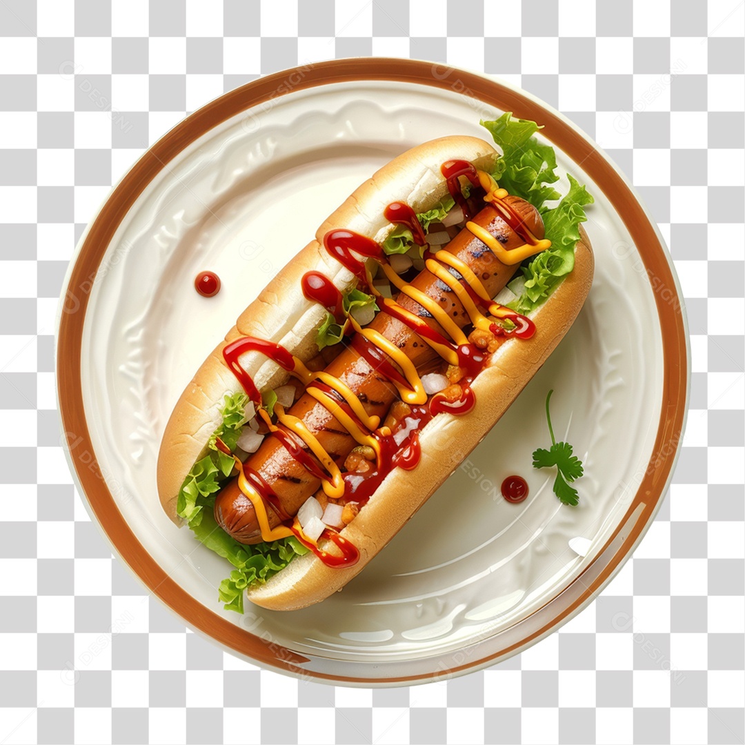 Elemento 3D Hot-dog Sanduiche Lanche PNG Transparente