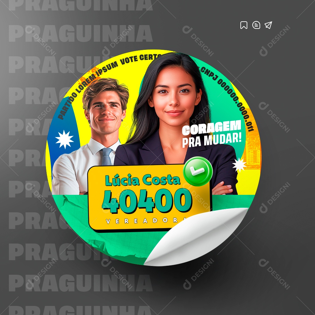 Política Adesivo Prefeita Lúcia Costa Coragem pra Mudar Social Media PSD Editável