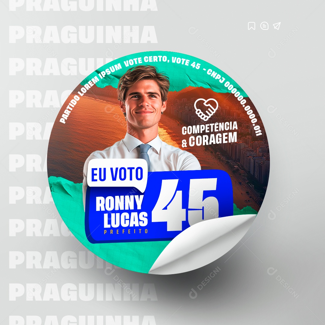 Política Adesivo Prefeito Ronny Lucas Competência e Coragem Social Media PSD Editável