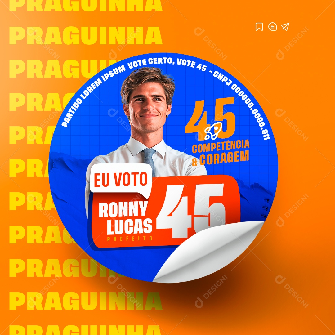 Política Adesivo Prefeito Ronny Lucas Social Media PSD Editável