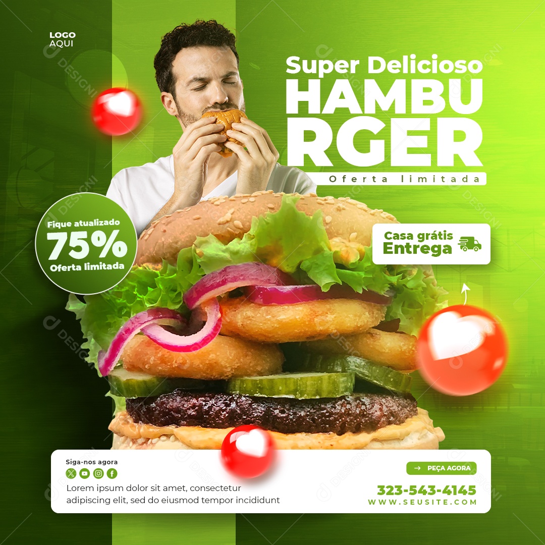 Banner Super Delicioso Hamburguer Social Media PSd Editável