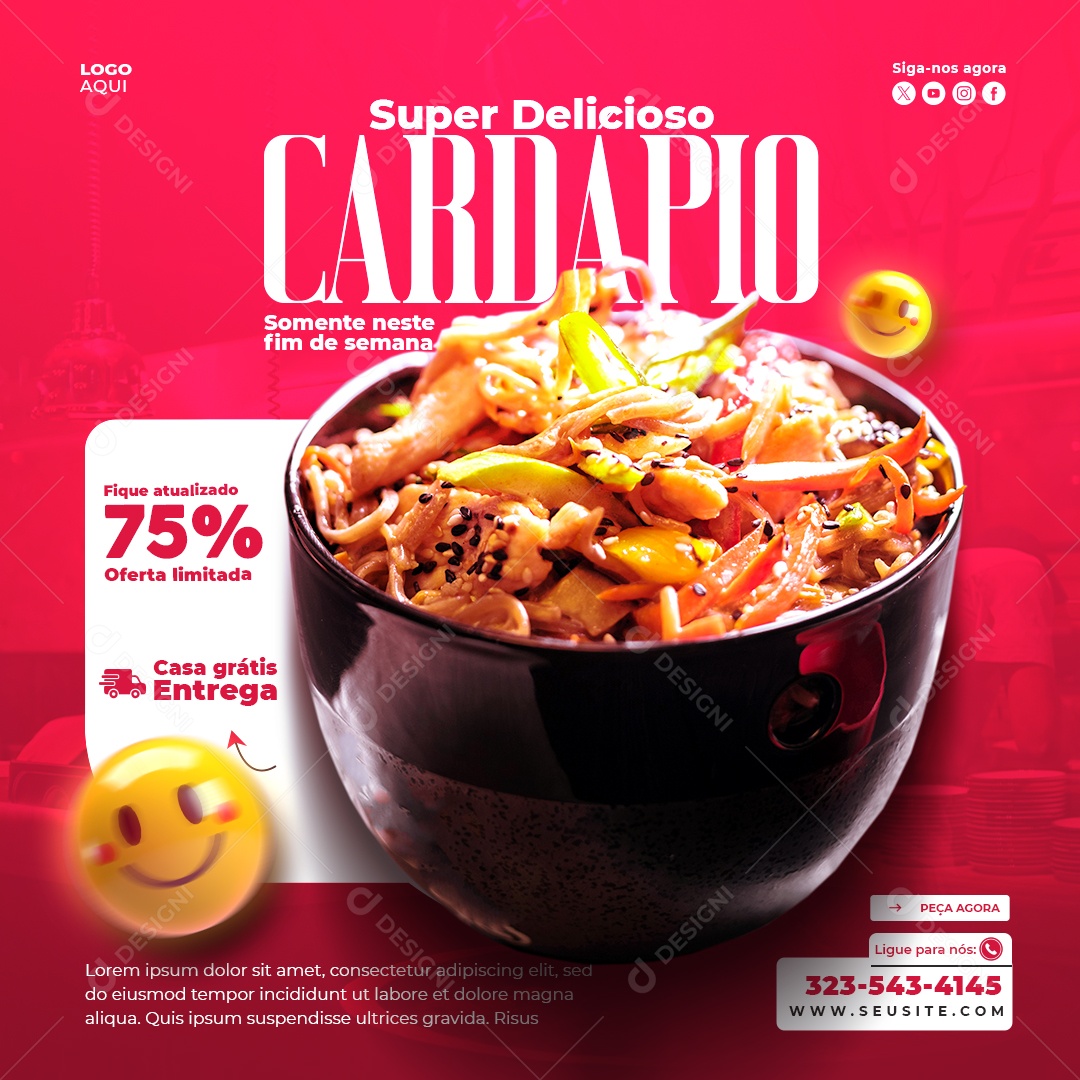 Banner Super Delicioso Cardapio Social Media PSD Editável