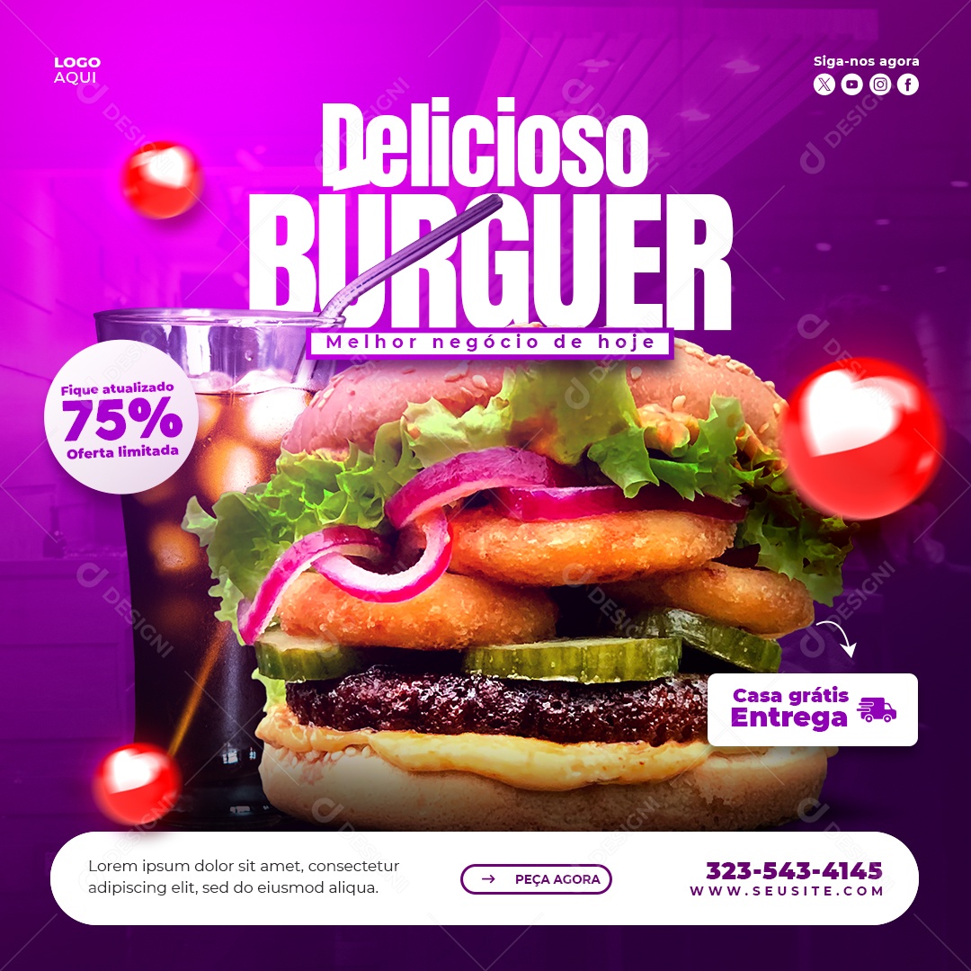 Banner Delicioso Hamburguer Social Media PSd Editável