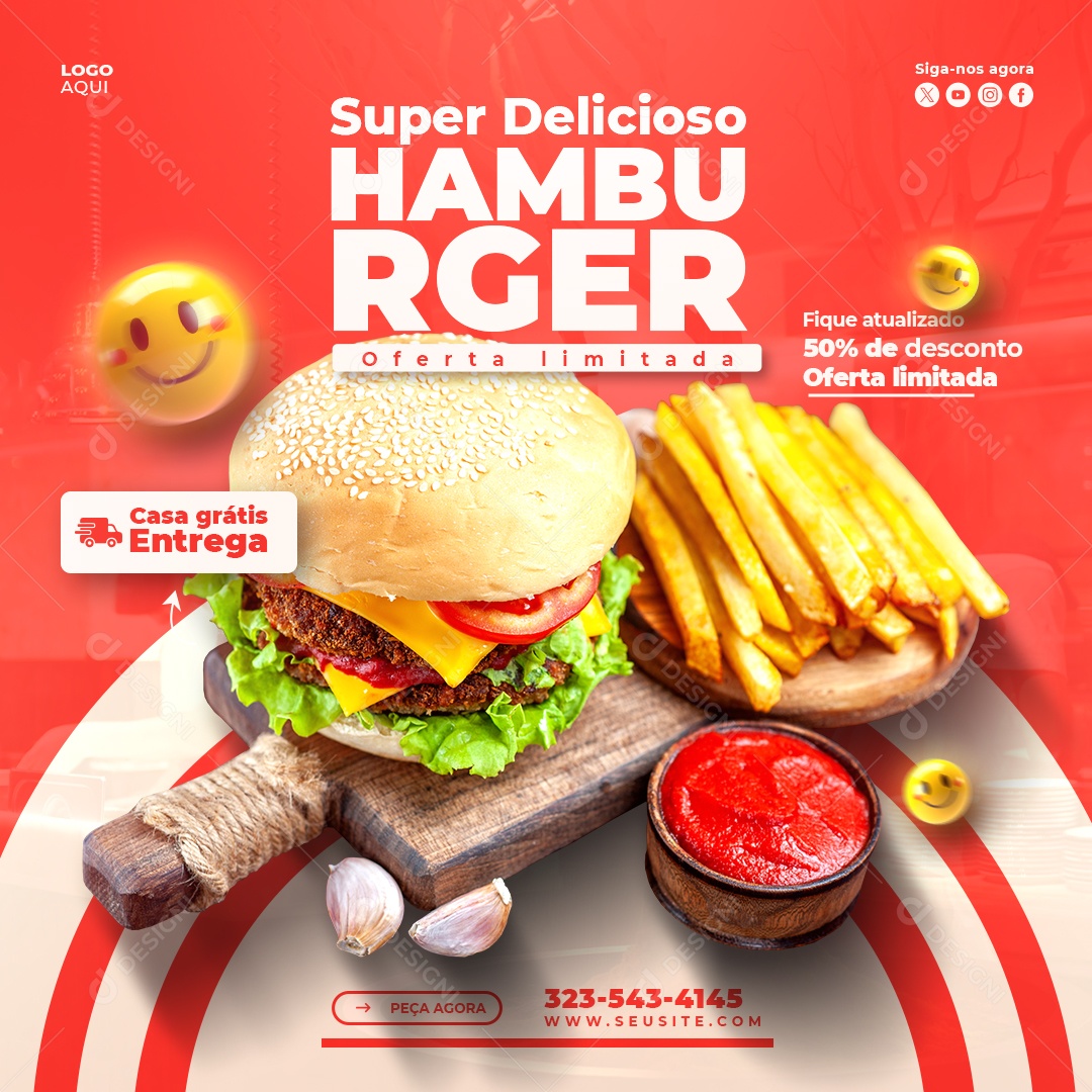 Banner Super Delicioso Hamburguer Social Media PSd Editável